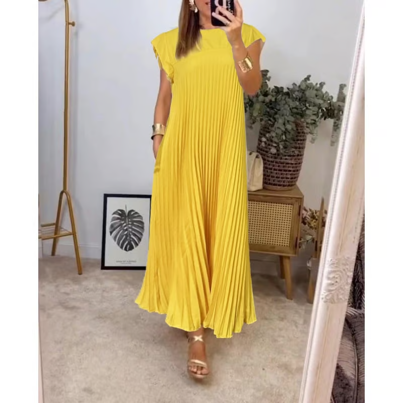 Women’s Short Sleeve Pleated Maxi Dress