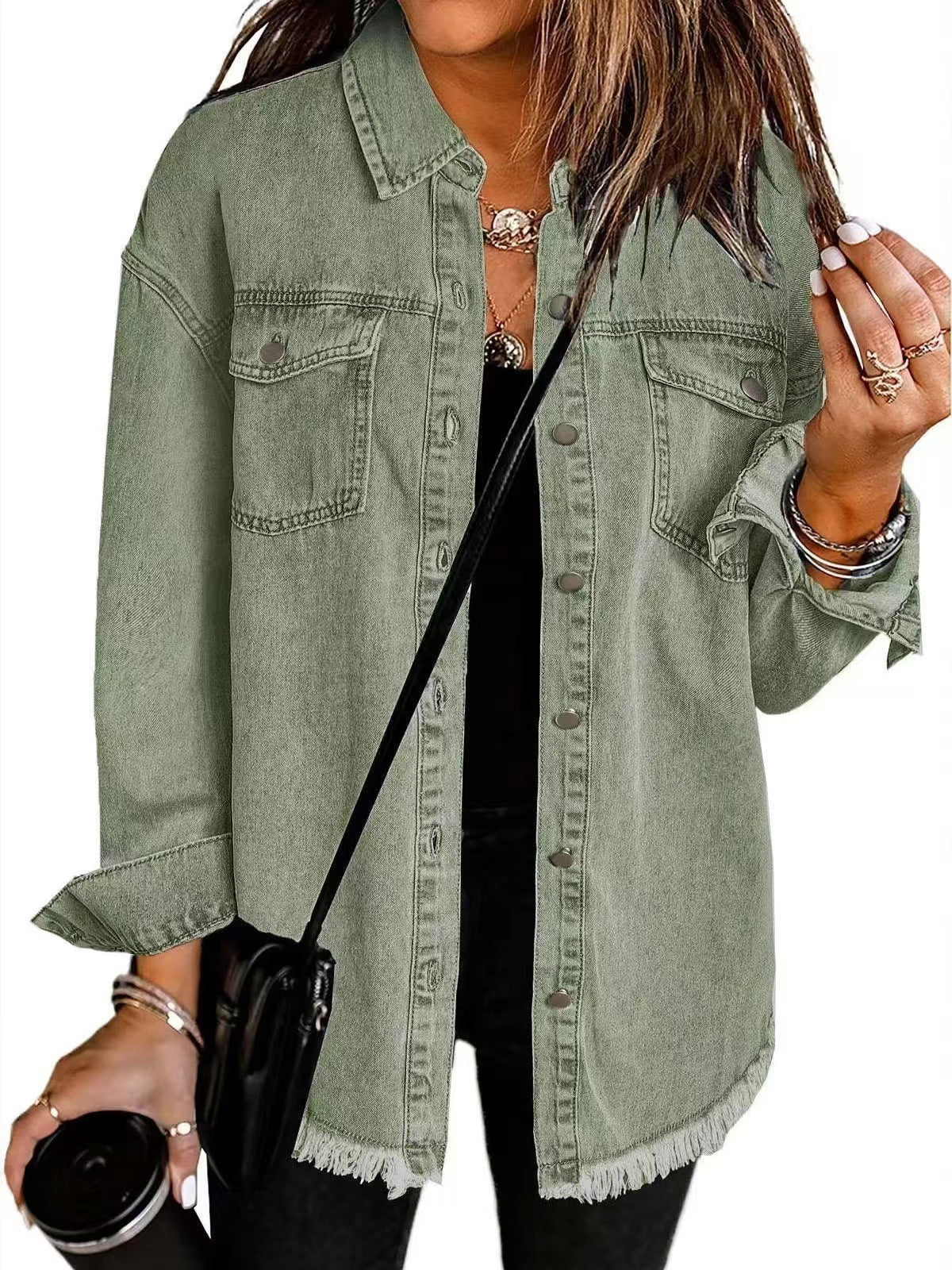 LANA – FRAYED HEM BUTTON-DOWN SHIRT JACKET