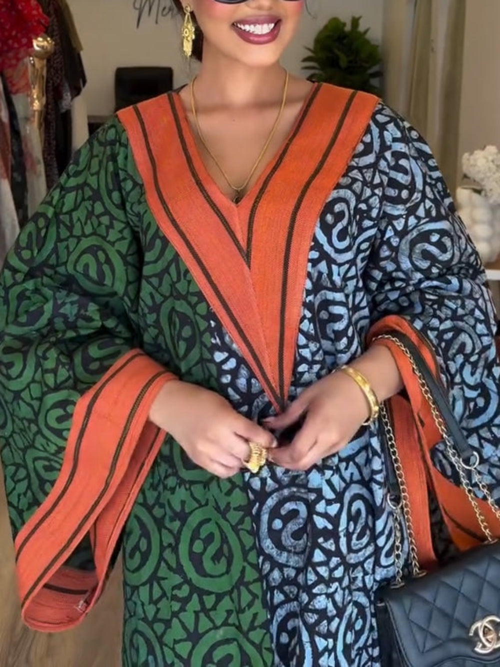 IMANI – AFRICAN PRINT V-NECK KAFTAN MAXI DRESS