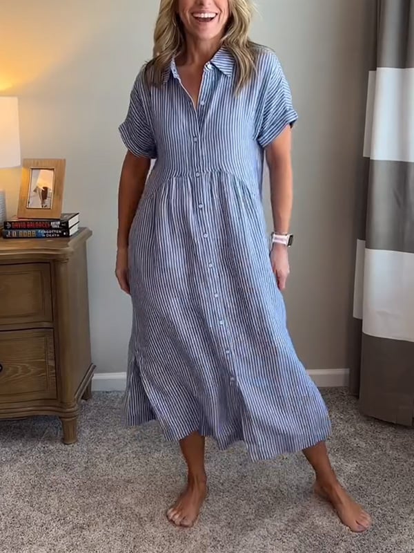 CLAIRE – EFFORTLESS STRIPED SHIRT DRESS