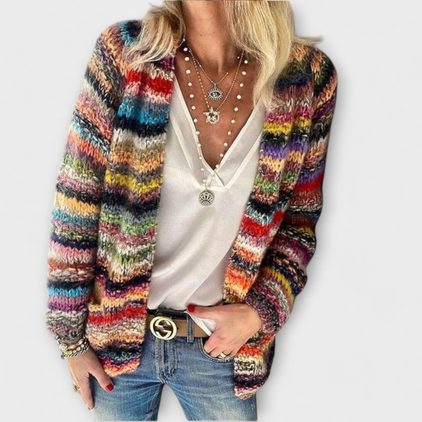 KAYLEE – COLORFUL STRIPED KNIT CARDIGAN