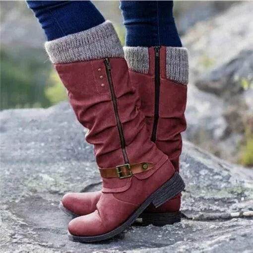 SHEENA – COZY BUCKLED KNEE-HIGH BOOTS