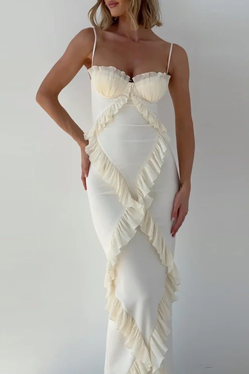 MIRELLA – SEXY PATCHWORK RUFFLE V-NECK SLING DRESS