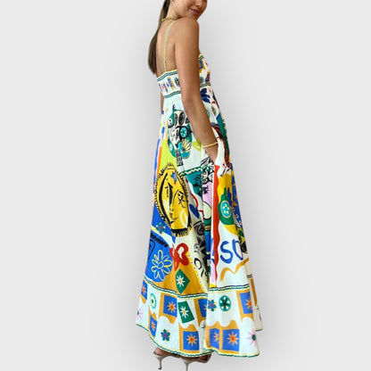 ISLA – CHIC GEOMETRIC GRAFFITI PRINT SLIP DRESS