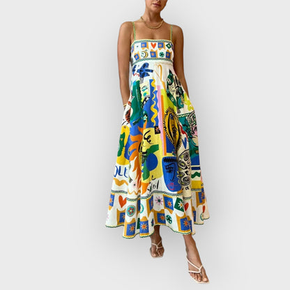 ISLA – CHIC GEOMETRIC GRAFFITI PRINT SLIP DRESS