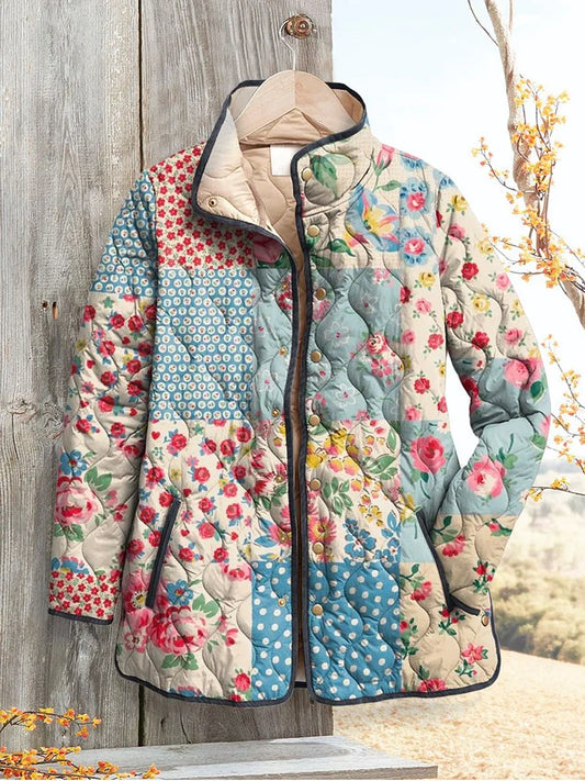 Charming Floral Quilted Jacket for Women - Vintage Casual Style