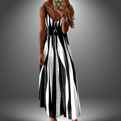 ZHENARA – COASTLINE STRIPE SLEEVELESS MAXI DRESS