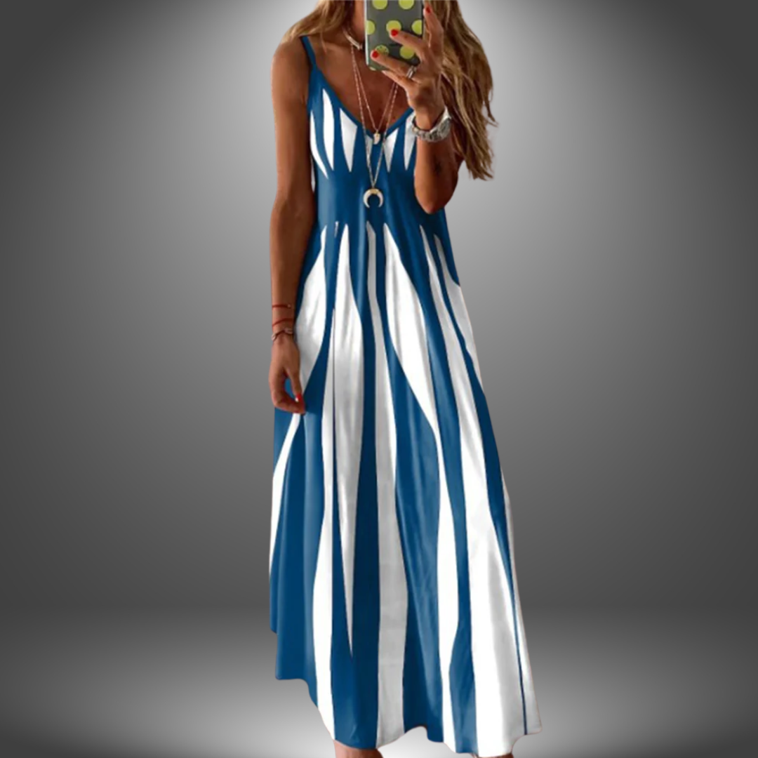 ZHENARA – COASTLINE STRIPE SLEEVELESS MAXI DRESS