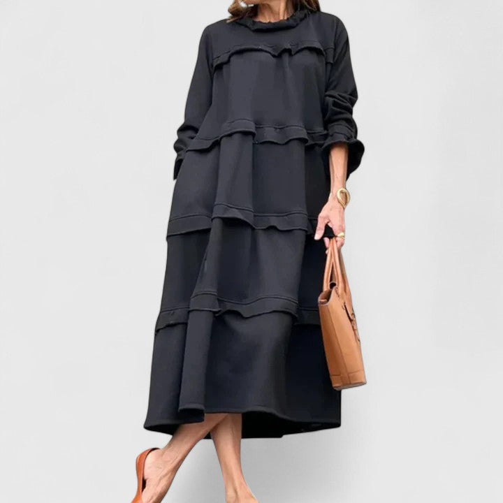 STACEY – RUFFLED TIERED MIDI DRESS