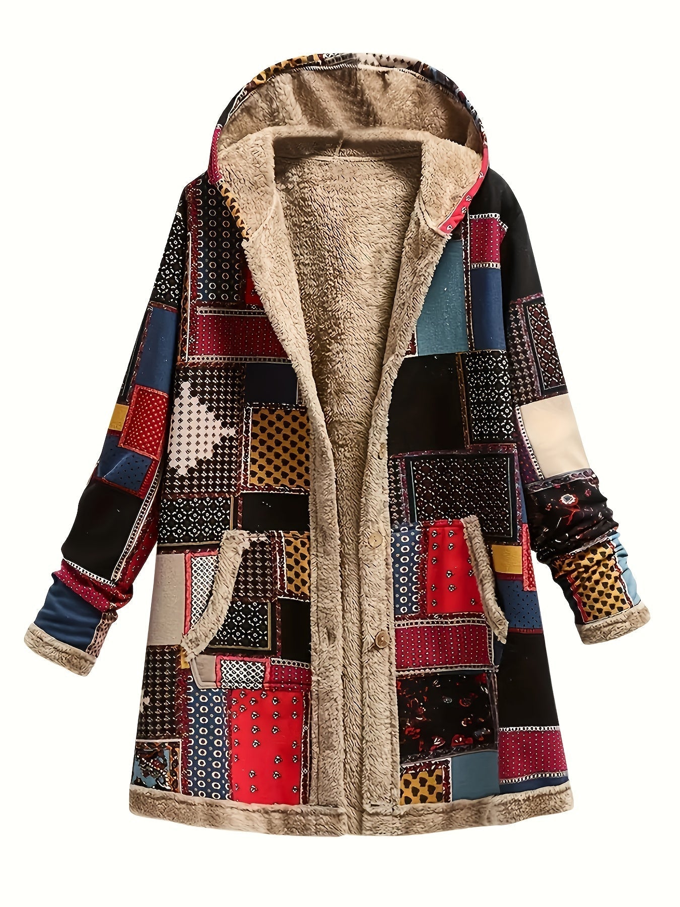 CYBELE – COZY PATCHWORK HOODED COAT