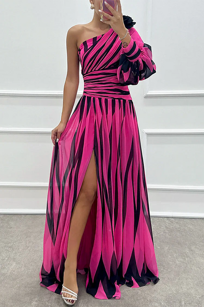 Stella | Elegant Striped One-Shoulder Maxi Dress