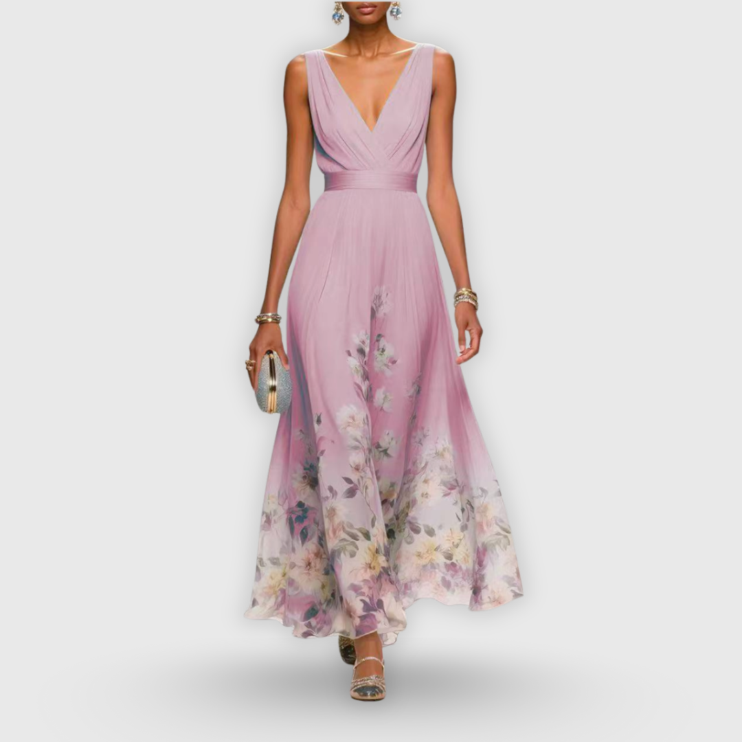 CELESTE – BLOOMING V-NECK MAXI DRESS