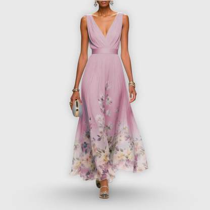 CELESTE – BLOOMING V-NECK MAXI DRESS