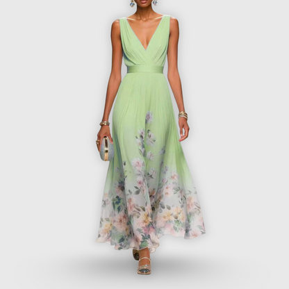 CELESTE – BLOOMING V-NECK MAXI DRESS