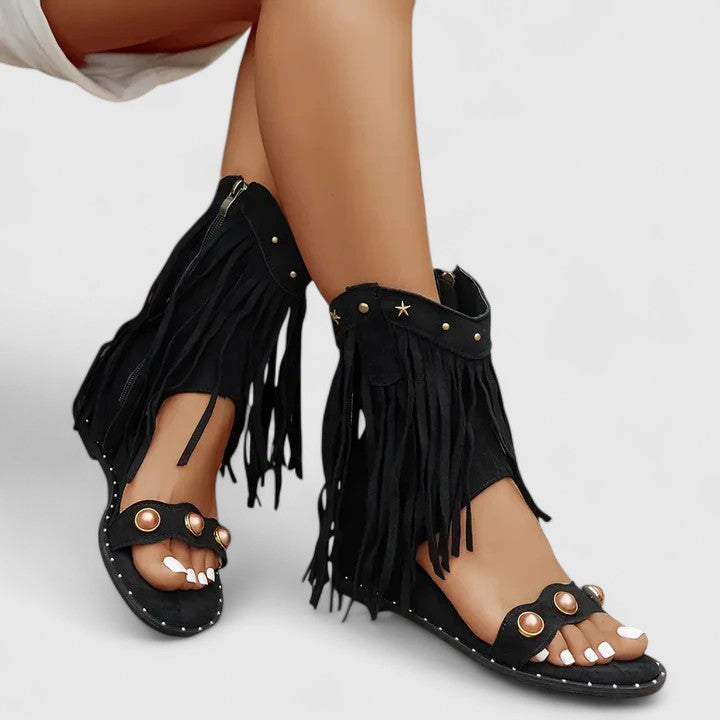 CHARLOTTE – FRINGE STATEMENT SANDALS