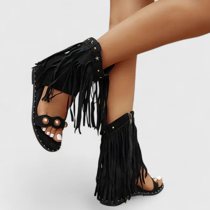 CHARLOTTE – FRINGE STATEMENT SANDALS