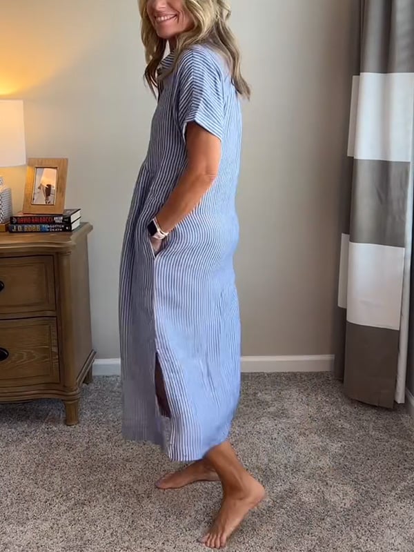 CLAIRE – EFFORTLESS STRIPED SHIRT DRESS