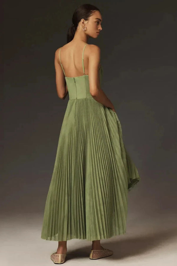 Lina | Elegant Pleated Dress with Spaghetti Straps