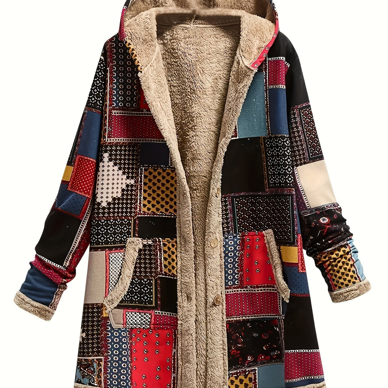 CYBELE – COZY PATCHWORK HOODED COAT