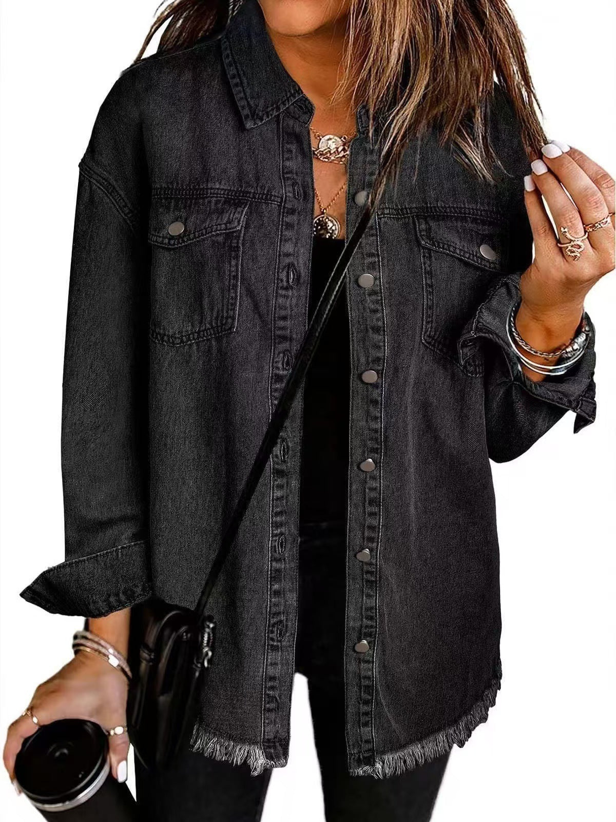 LANA – FRAYED HEM BUTTON-DOWN SHIRT JACKET