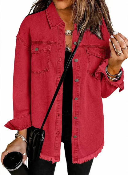 LANA – FRAYED HEM BUTTON-DOWN SHIRT JACKET