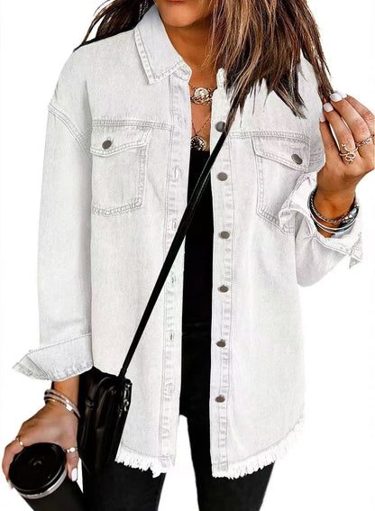 LANA – FRAYED HEM BUTTON-DOWN SHIRT JACKET