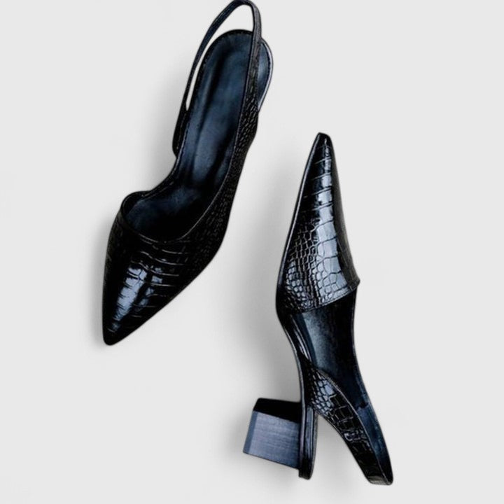 ELEANOR – CROCO SLINGBACK BLOCK HEELS