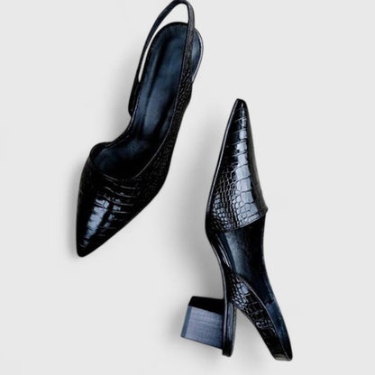 ELEANOR – CROCO SLINGBACK BLOCK HEELS