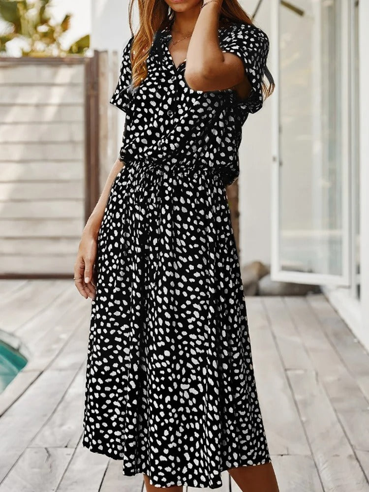 ZARA – SOFT-SPOTTED BUTTON-UP MIDI DRESS