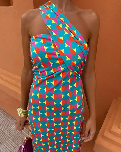 KAELORIA – OCEANFALL OFF-SHOULDER MIDI DRESS