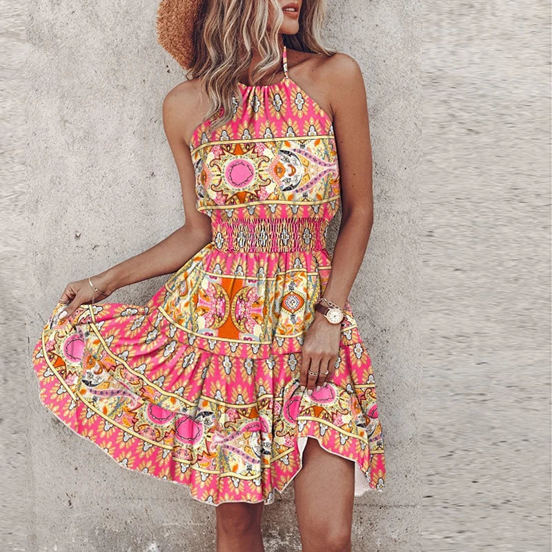 KORA – COLORFUL BOHEMIAN V-NECK MIDI DRESS