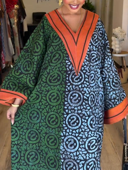 IMANI – AFRICAN PRINT V-NECK KAFTAN MAXI DRESS