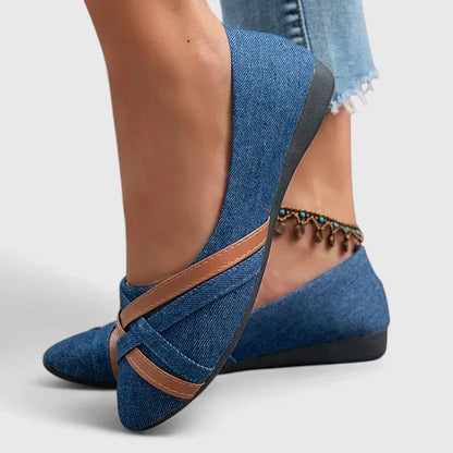 NATHALIE – CROSS-STRAP DENIM FLATS