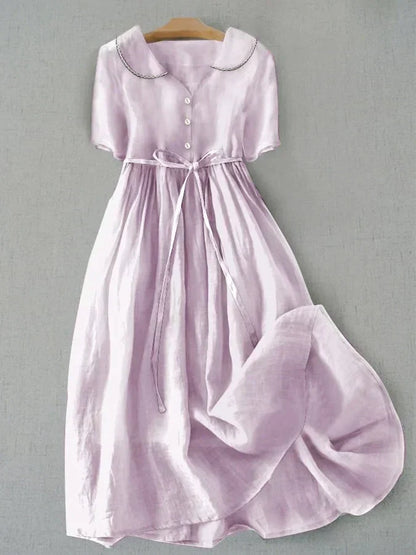 Isla - Elegant Cotton Linen Mid Sleeve Dress