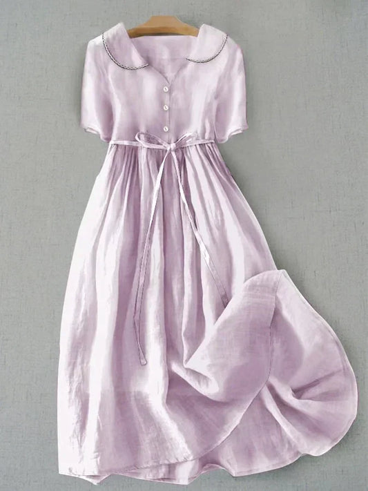 Isla - Elegant Cotton Linen Mid Sleeve Dress