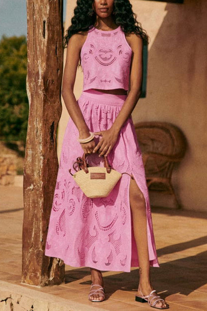 Romy | Moise Pink Lace Set