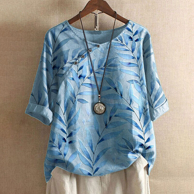 MIRANETH – LEAF PRINT BUTTON DETAIL BLOUSE