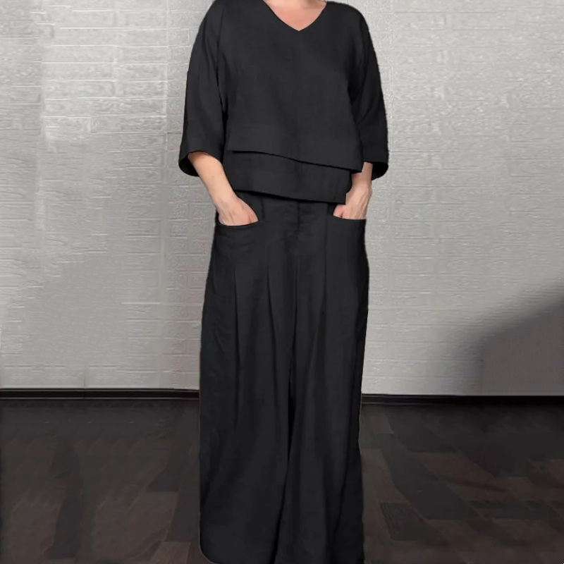 Cotton Linen Short Sleeve Two Piece Set