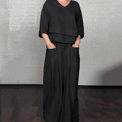 Cotton Linen Short Sleeve Two Piece Set