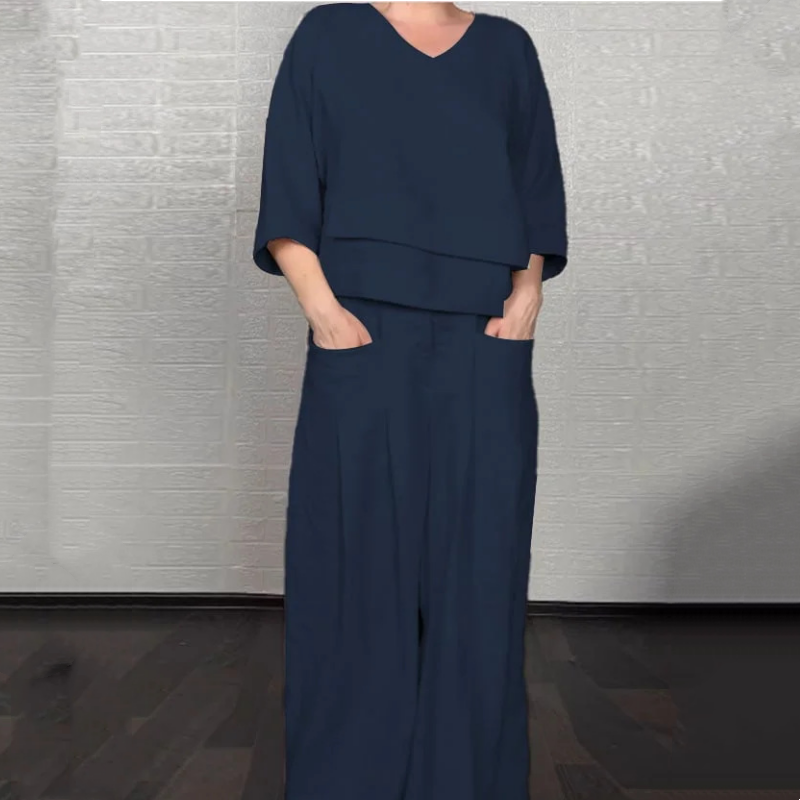 Cotton Linen Short Sleeve Two Piece Set