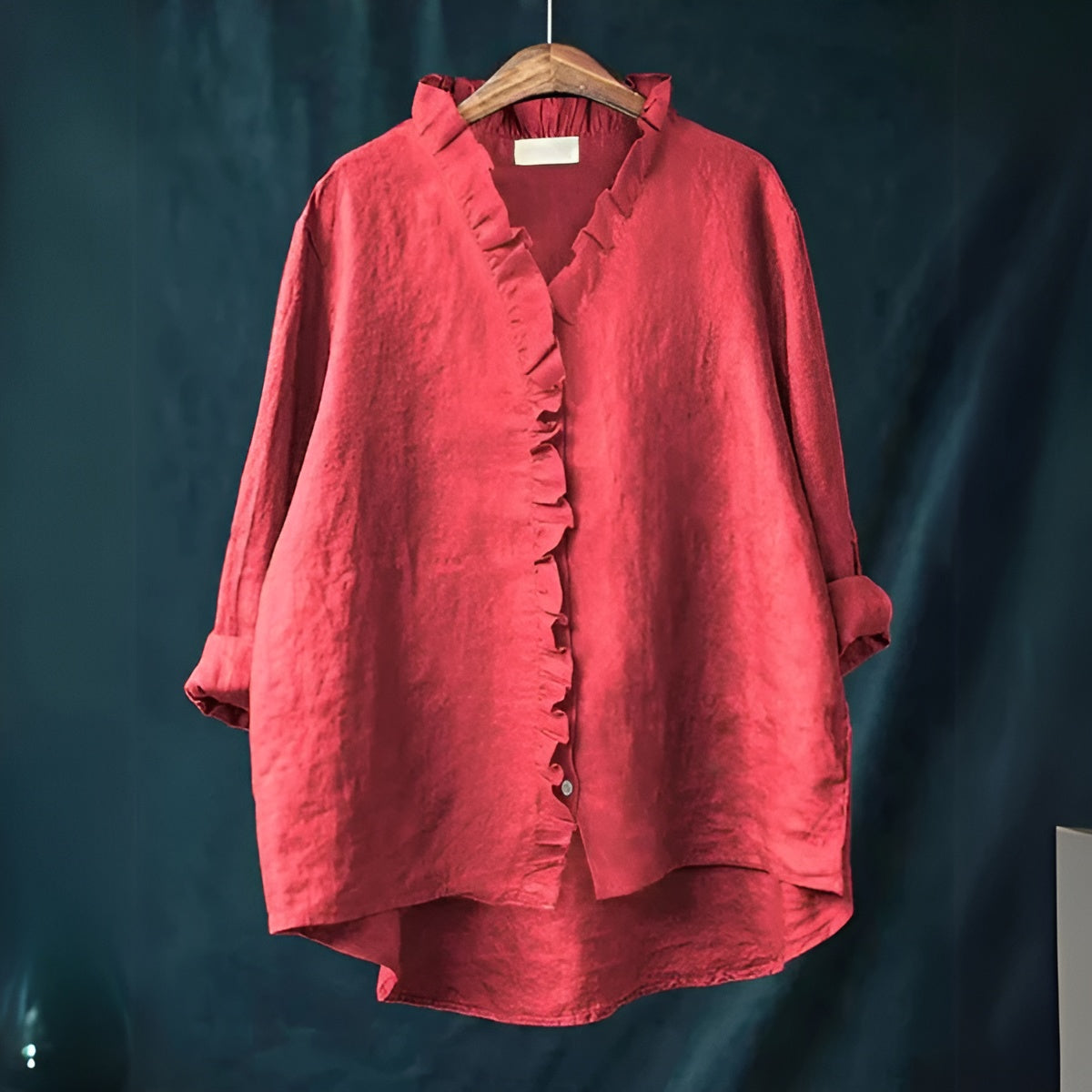 NOLA – RUFFLED BUTTON-FRONT LINEN BLOUSE