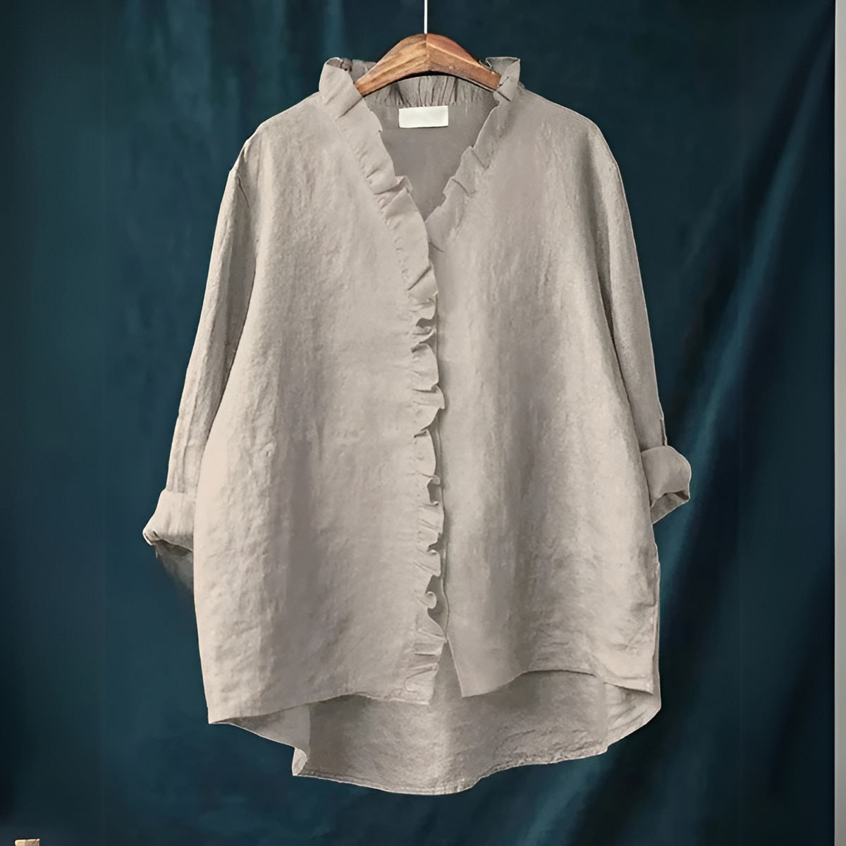 NOLA – RUFFLED BUTTON-FRONT LINEN BLOUSE
